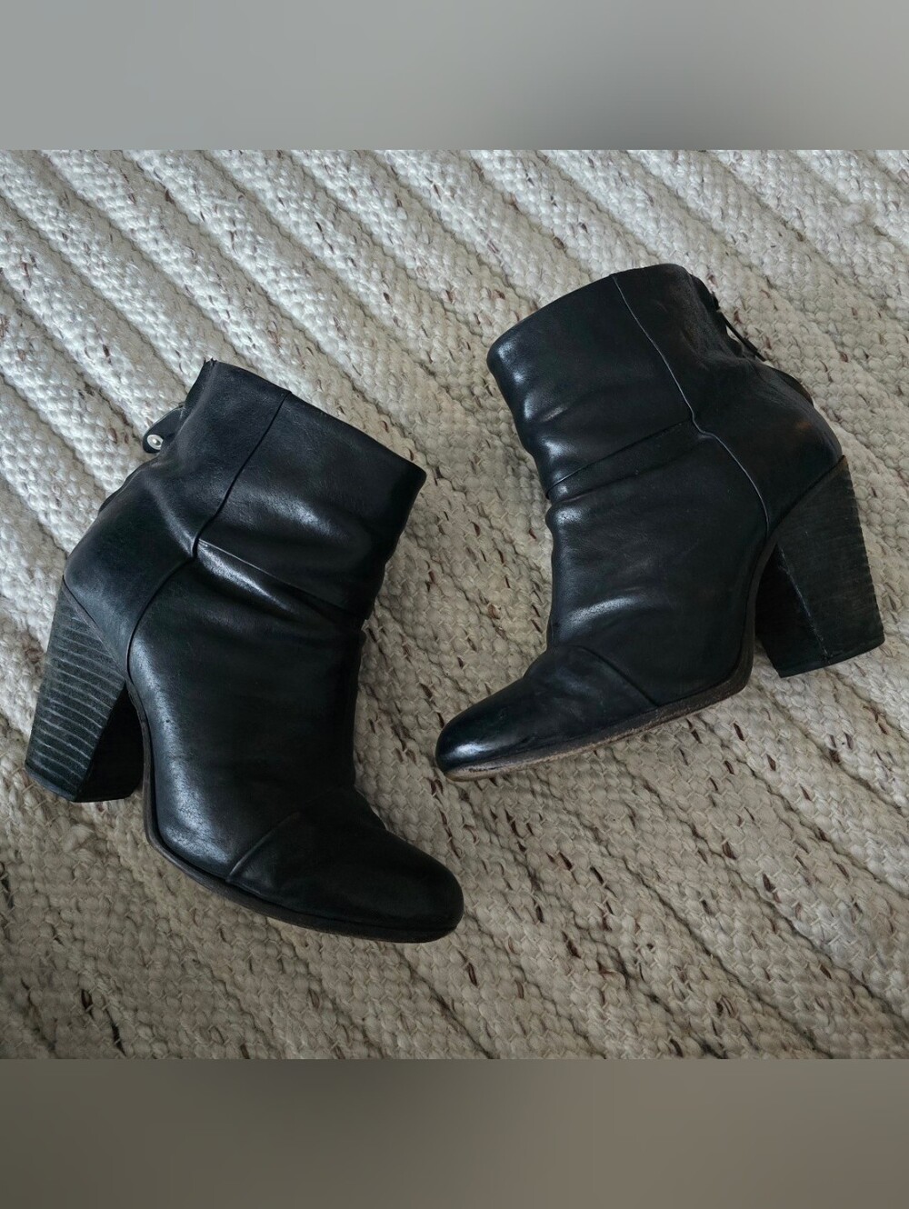 RAG & BONE Classic Newbury Black Leather Ankle Boots 37.5/7.5
